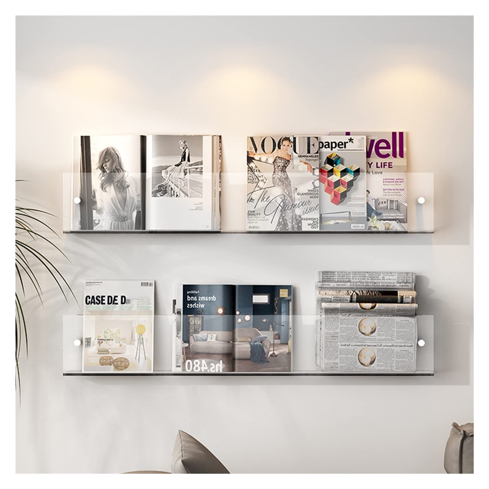 Zeitschriftenhalter aus transparentem Acryl, 2er-Set, Prospektständer zur Wandmontage, Regal zur Literaturaufbewahrung für Wartezimmer, Wohnbereich, Büro, 15,7 Zoll Länge
