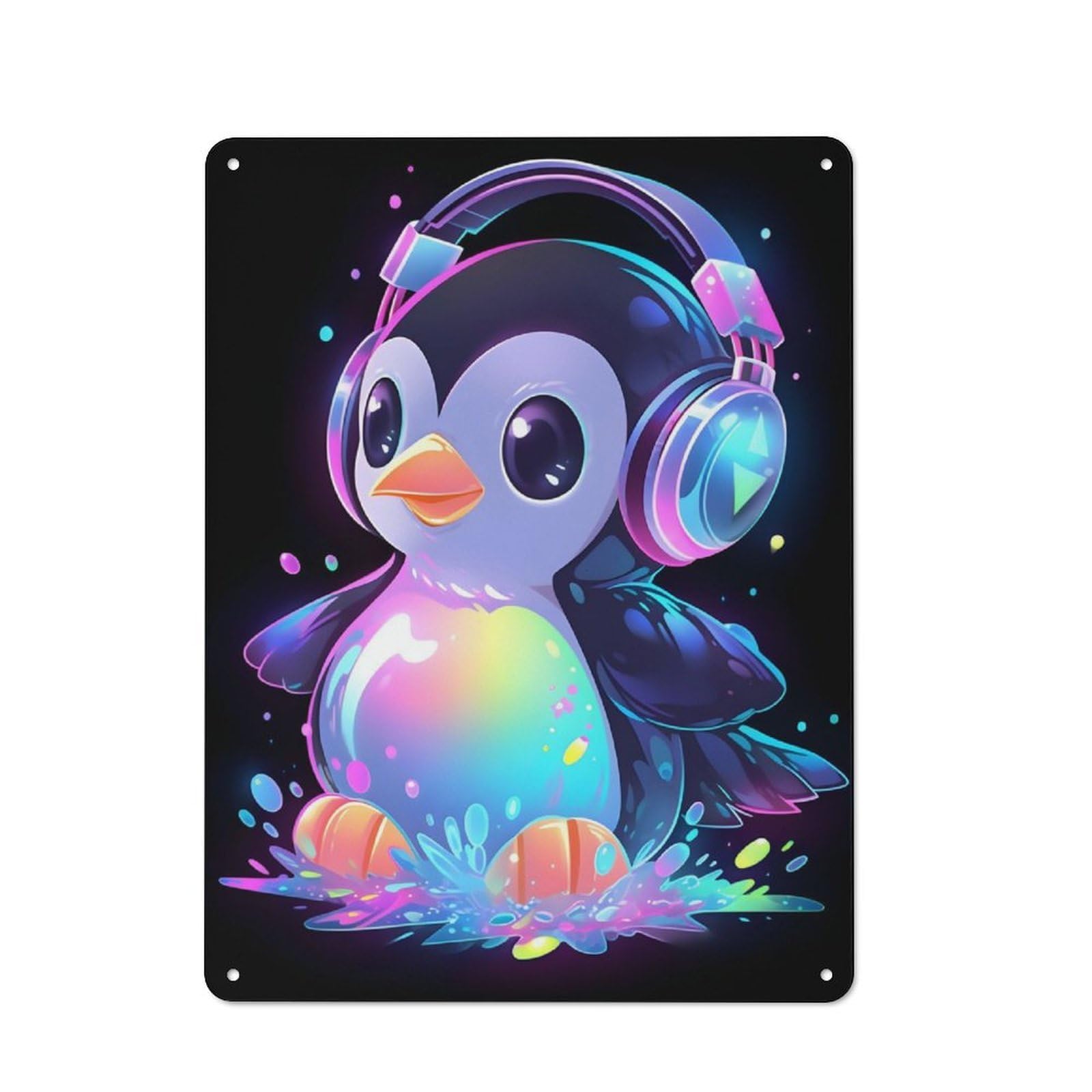 Junmoney Bubbly Penguin Music Classic Metal Sign 40X30cm Featuring Bar Wall Plaque For Diner, Restaurant, Shed Or Kitchen