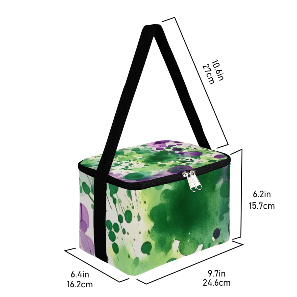 Lunch Bags for Women Men 9 Cans,Colorful Ink Splashes Hot & Cold Food Delivery Bag Insulated Grocery Bag Insulated Lunch Box Purple Green Cooler Bag for Office Work Picnic Beach