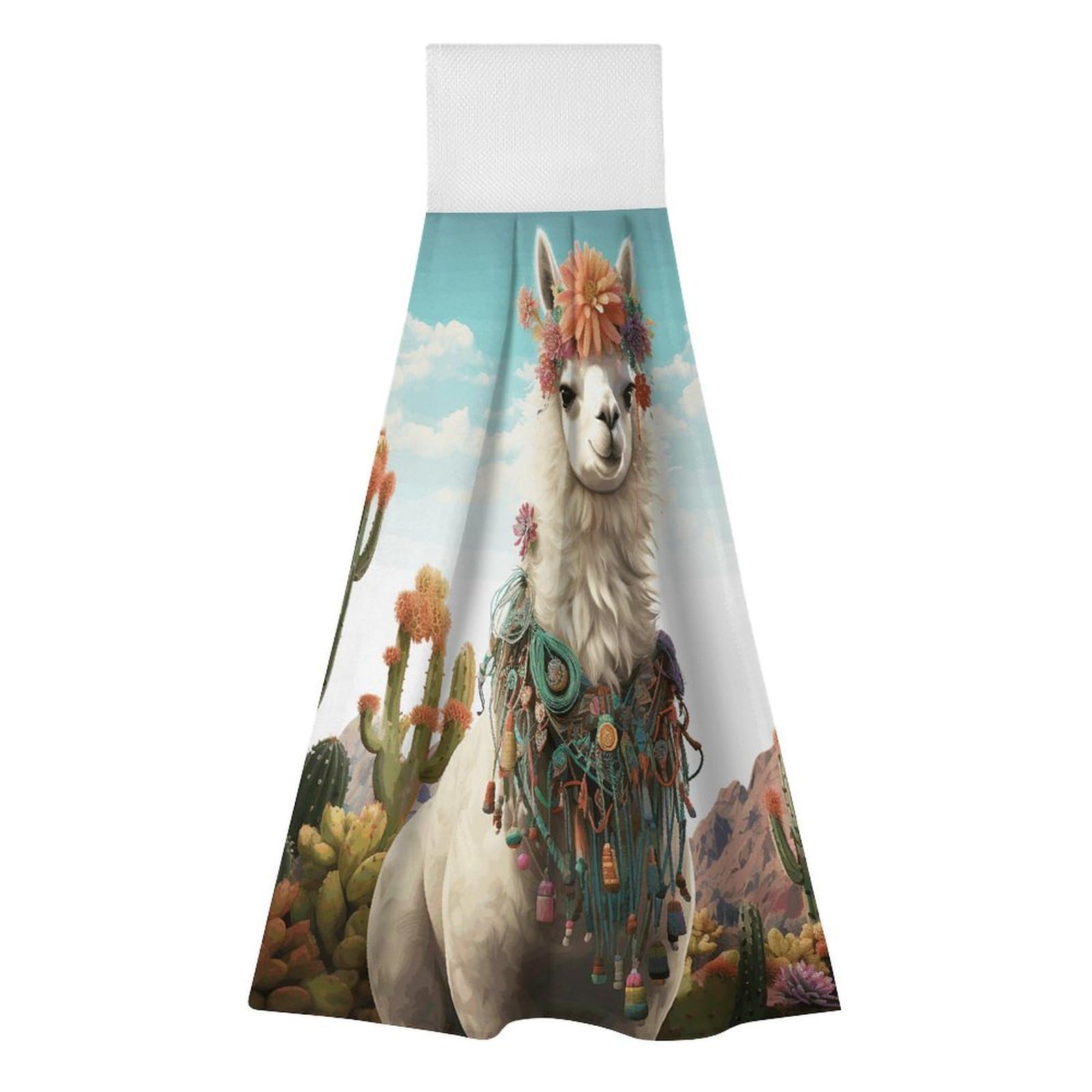 BTCOWZRV Mexican Llama Cactus Hanging Kitchen Towels with Loop, 2 PCS Luxury Hand Towels for Bathroom, Soft Microfiber Absorbent Face Towels Quick Dry Cleaning Cloths for Kitchen Dish Towels