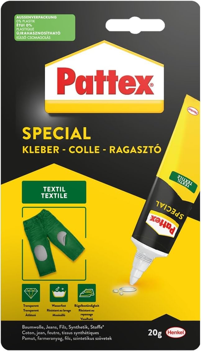 Pattex Special adhesive textile, textile adhesive for different types of textiles with high adhesion strength and trace-free drying, wash and iron resistant, 2 x 20 g