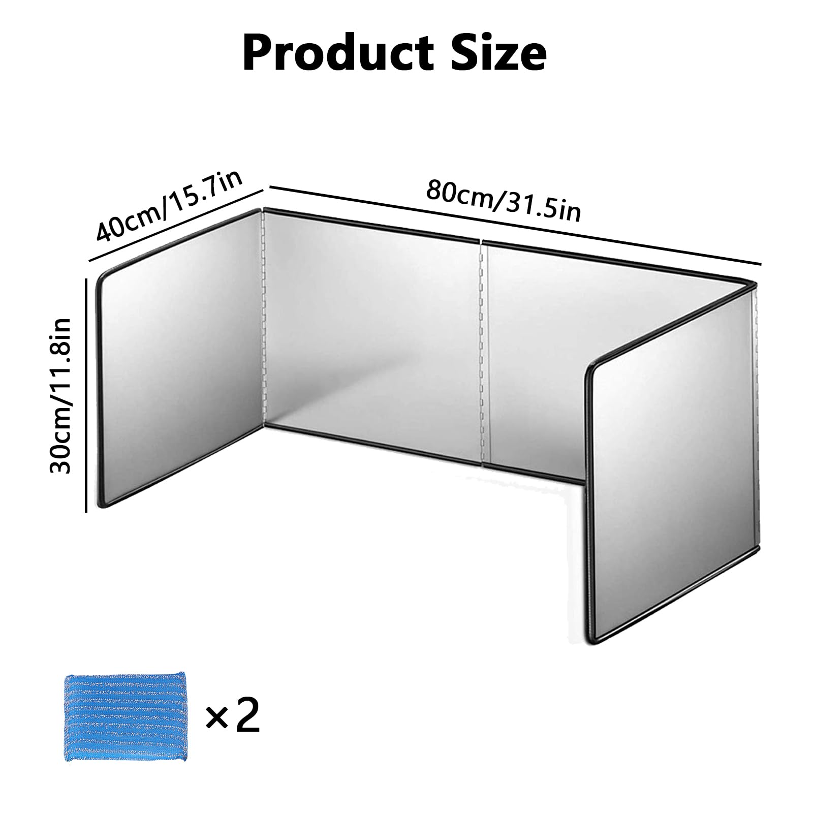 Plaque Anti-Éclaboussures De Cuisine Pliable, Pare-Éclaboussures En Acier Inoxydable À 3 Côtés, 80x40x30cm Bouclier Anti-Éclaboussures De Cuisine Pour Cuisinière, Fumée D'Huile Pare-Éclaboussures