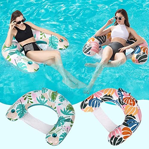 Stonful 2 Pack Pool Floats Chair, Inflatable Pool Lounge Floats Adult Size with Cup Holder, Floating Lake Raft Swimming Pool Toys Party Floaties for Pool Summer Beach