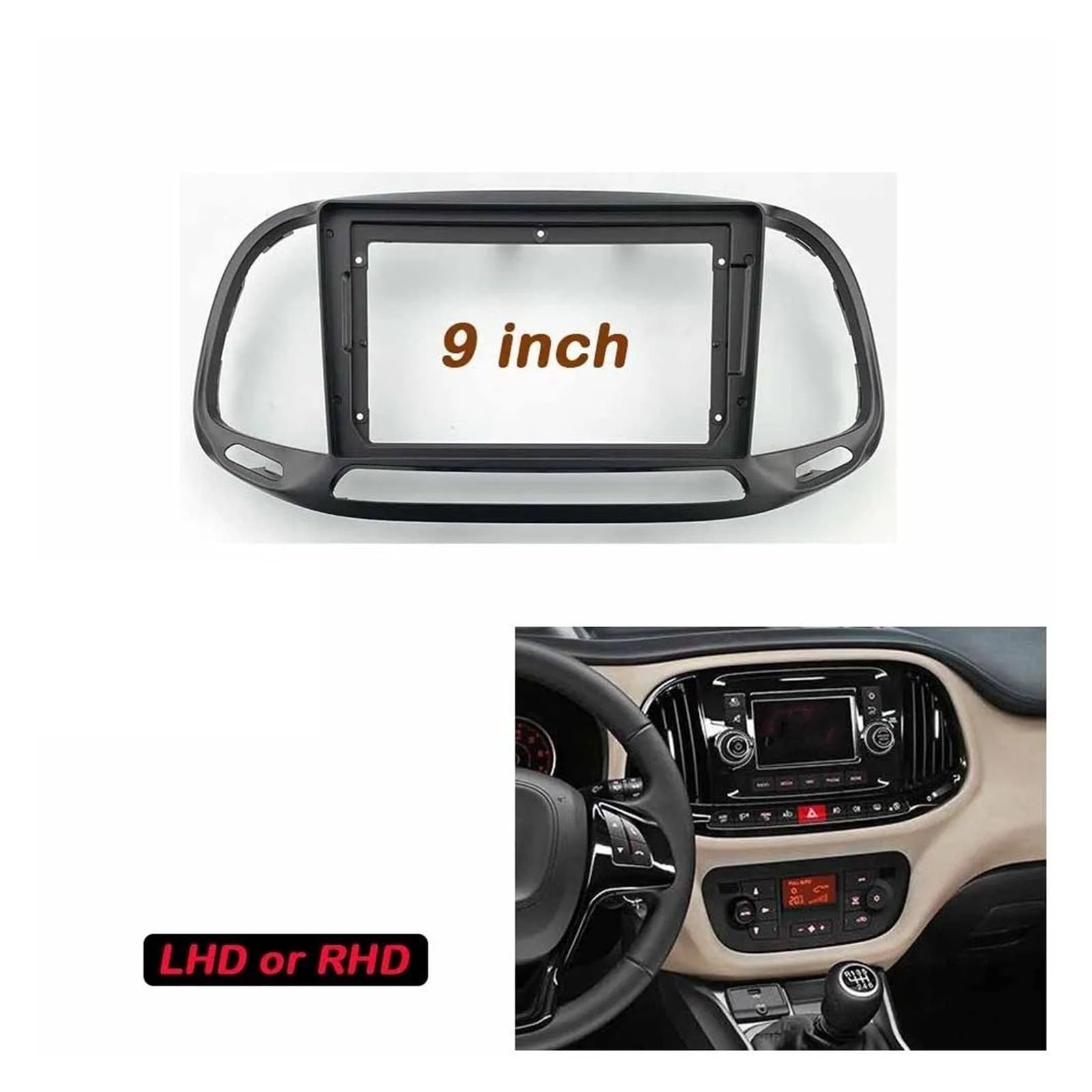 Fascia Marco 2 DIN 9 Pulgadas para FIAT para Doblo 2016 + Marco Panel Estéreo Salpicadero Reproductor Multimedia Android con GPS DVD MP5 ABS PC Kit Juego Panel Radio