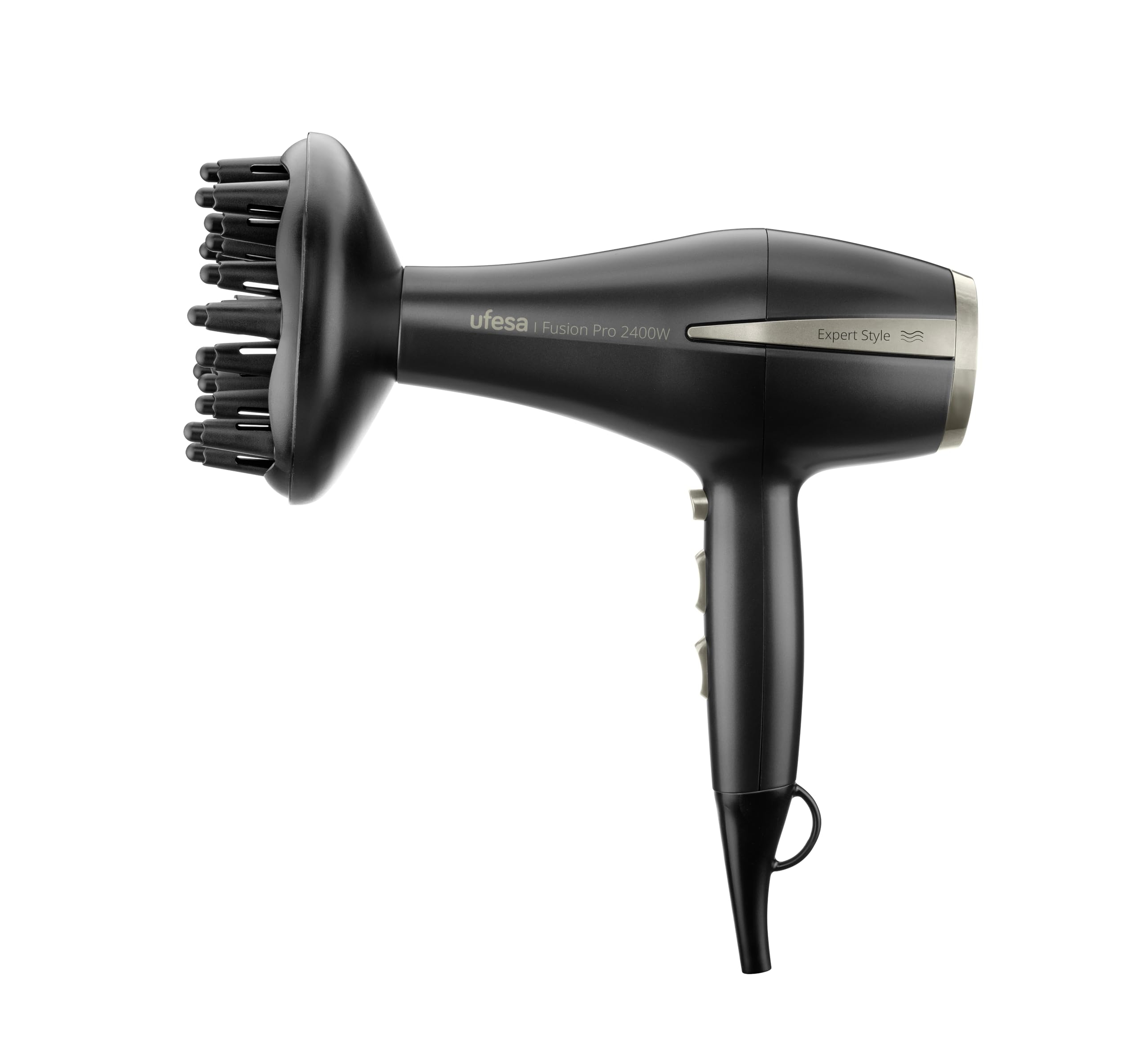 Ufesa Asciugacapelli Professionale Fusion Pro 2400W, motore AC, tecnologia AirPro, elimina il crespo, include diffusore e concentratore, 2 velocità, 3 temperature, colpo d’aria fredda, nero