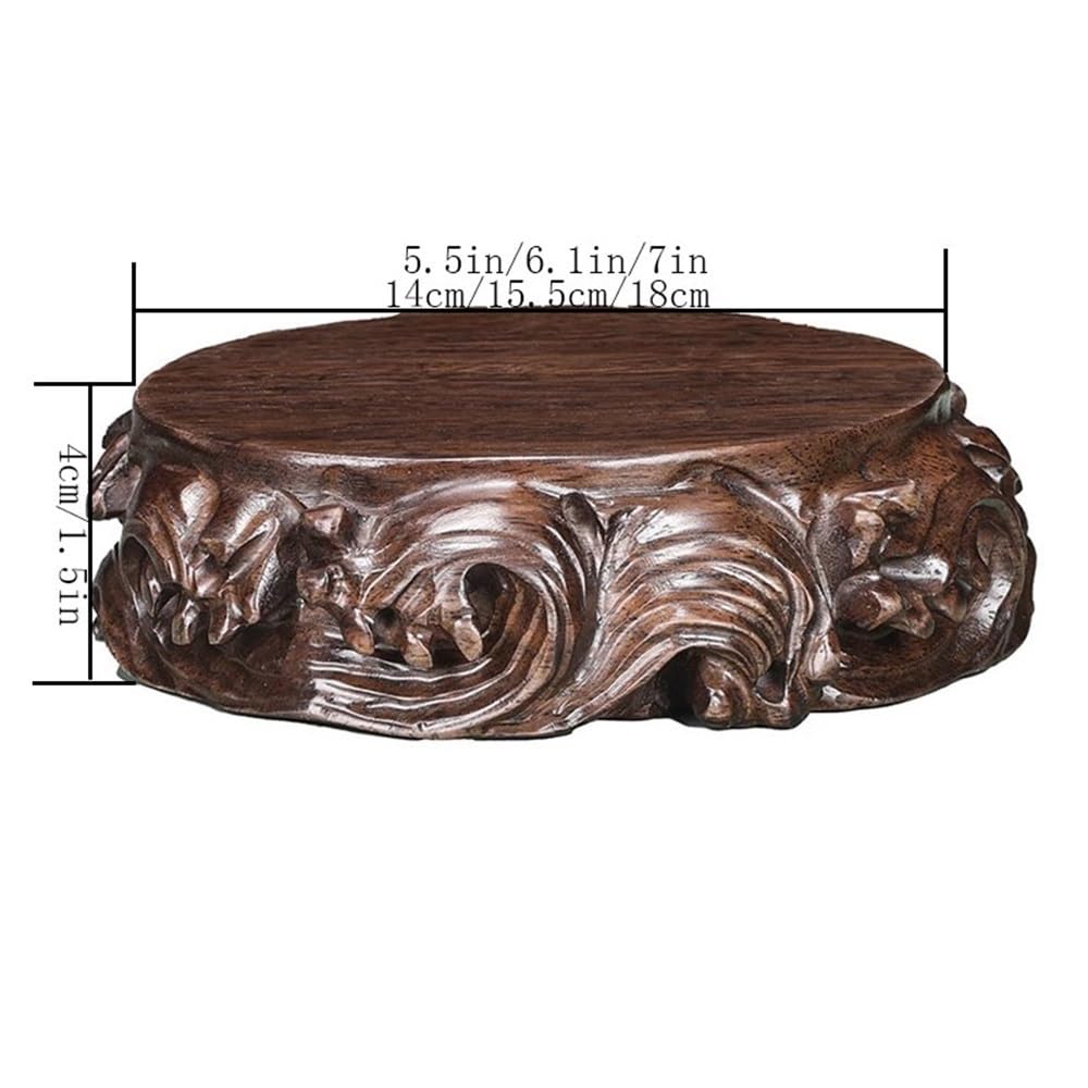 Support à bonsaï Base de bonsaï ronde avec sculpture en relief, vase, théière, présentoir en ébène(Moyen)