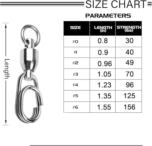 Miniatura 7 de Atibin Conector giratorio de acero inoxidable de alta resistencia para pesca con broches giratorios de agua dulce Rodamiento de bolas de pesca Snap