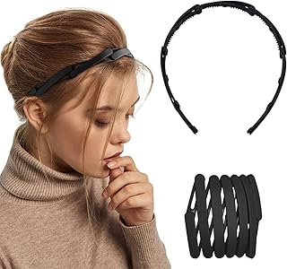 طوق رأس باسنان مشط بلاستيك سادة قابل للسحب للنساء والبنات، طوق شعر للجيب بسوستة مموجة قابلة للطي والتعديل ومقاوم للانزلاق، اكسسوار شعر عصري، قطعة واحدة (اسود)