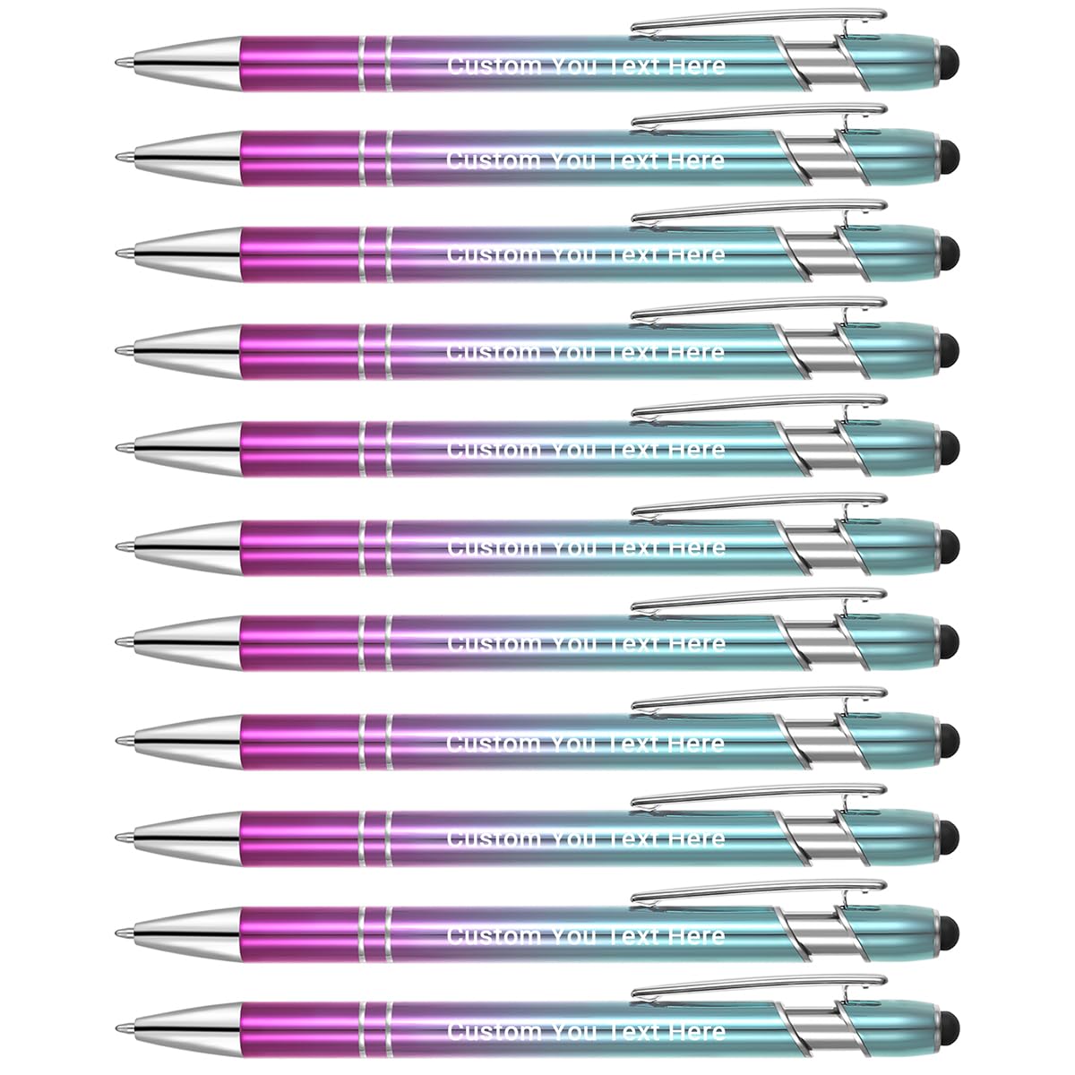 Zoonnis 48 Pcs Personalised Ballpoint Pens with Stylus Tips for Business Personalized Engraved Pen In Bulk for Women Men with Name Text Custom Pen Writing Customised Pen With Black Ink for School