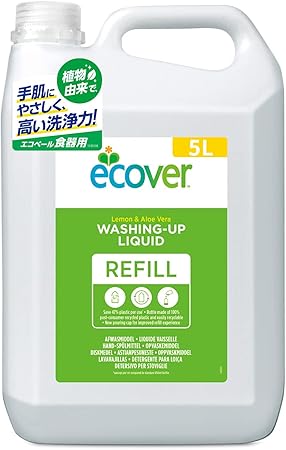 Amazon 食器用洗剤 詰め替え 手に優しい Ecover エコベール レモンの香り 5000ml ディスペンサー 業務用 大容量 キッチン洗剤 台所洗剤 油汚れ Ecover エコベール ドラッグストア