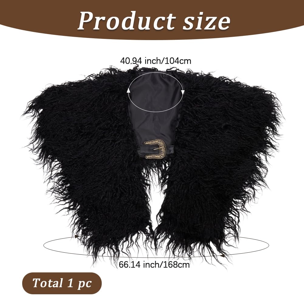 GORGECRAFT Viking Faux Fur Collar Scarf Medieval Faux Wool Cape Black Furry Shoulder Wrap Winter Warm Cloak Shawl Renaissance Outfit Accessories for Men Women Halloween LAPR Witch Warrior Cosplay - Image 2