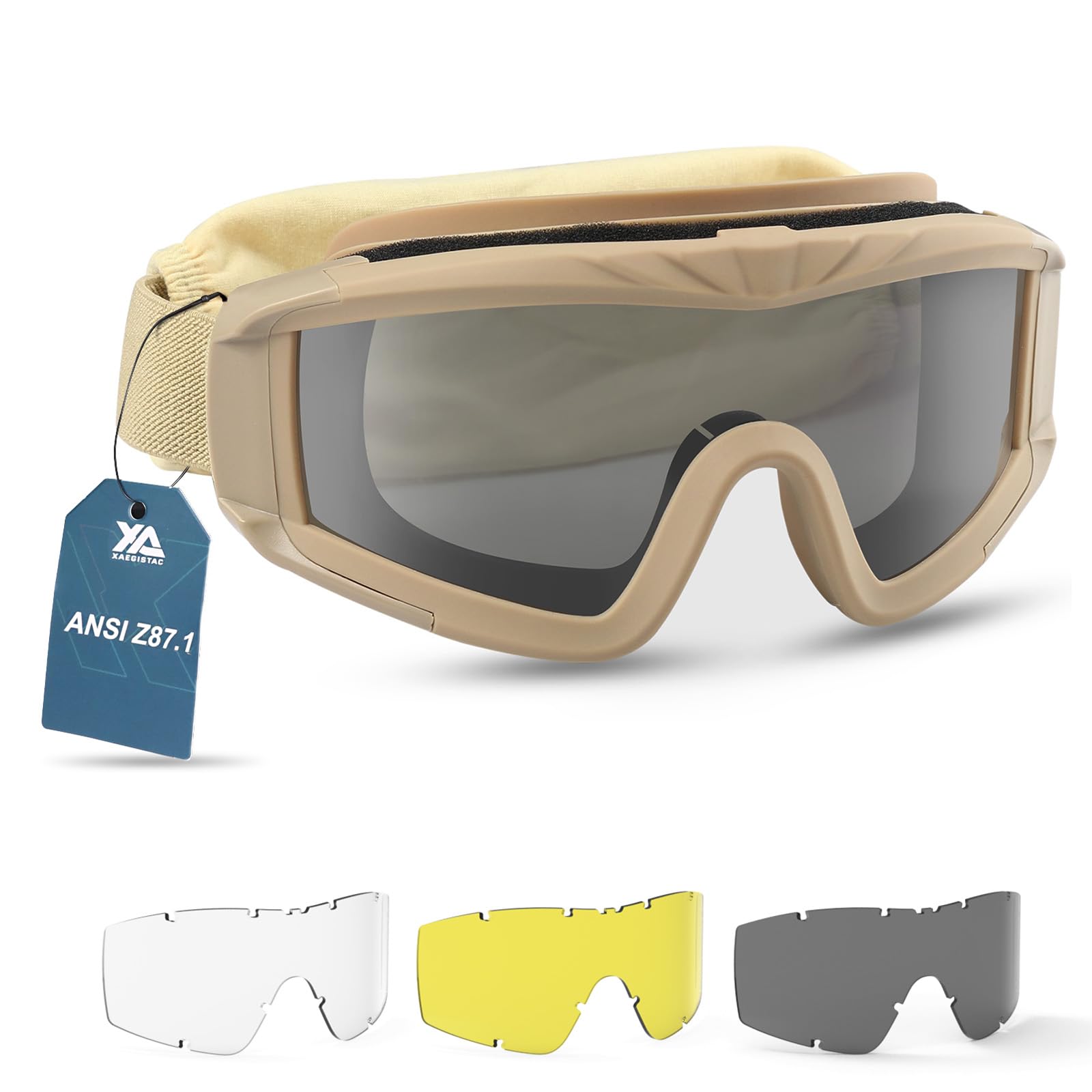 xaegistac Airsoft Goggles Tactical Safety Goggles Anti Fog Glasses Hunting Cycling