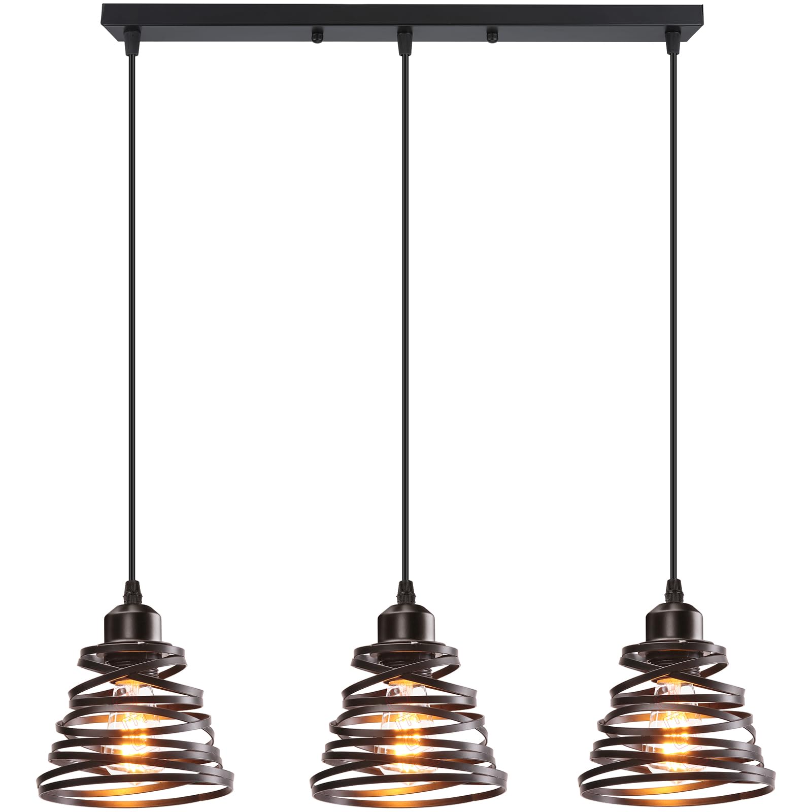 iDEGU 3-flammig Pendelleuchte Moderne Spirale Design Metall Lampenschirm E27 Vintage Lampe Industrielle Hängelampe für Schlafzimmer Wohnzimmer Küche Esszimmer (3-flammig Hängeleuchte, Schwarz, Balken)