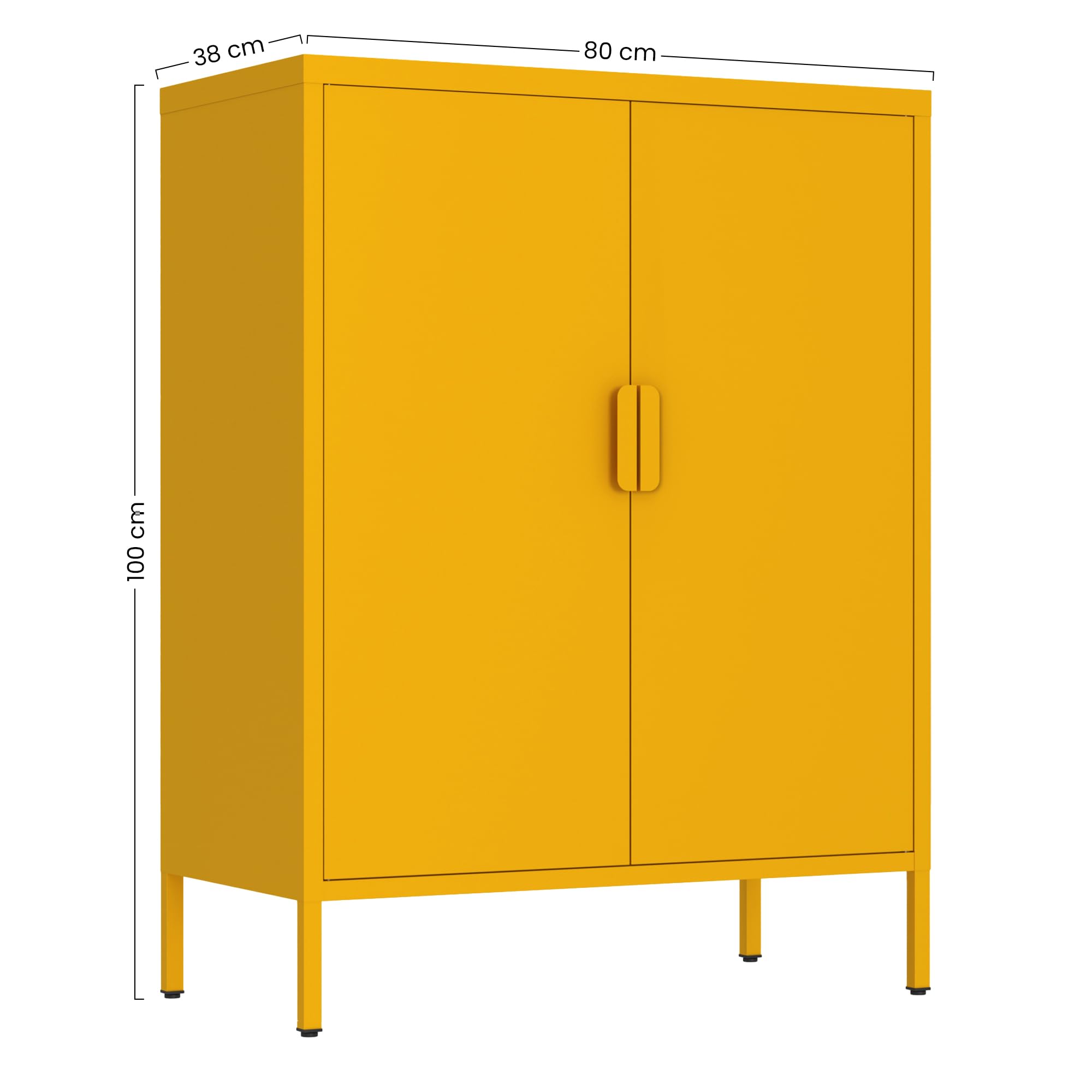 Brigros - Credenza Metallo 2 Ante 80x38x100 cm con 3 Ripiani, Mobile Dispensa Moderna Salvaspazio Stile Industriale per Cucina, Soggiorno, Ingresso Linea Pop, Colore Senape