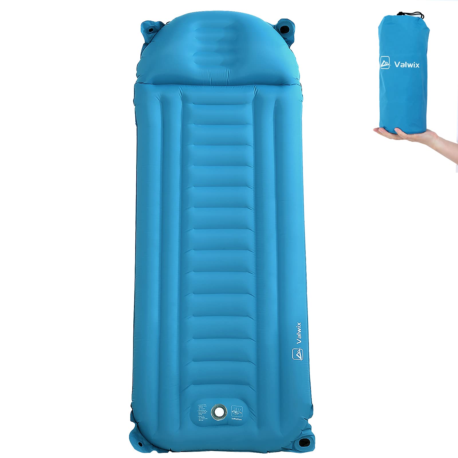 Valwix 5.5in Sleeping Pad for Camping, Camping Mattress w/Built in Air Pillow & Pump, Lightweight & Waterproof Camping Pads for Sleeping, Sleeping Mat Camping for Adults, Self Inflating Sleeping Pad