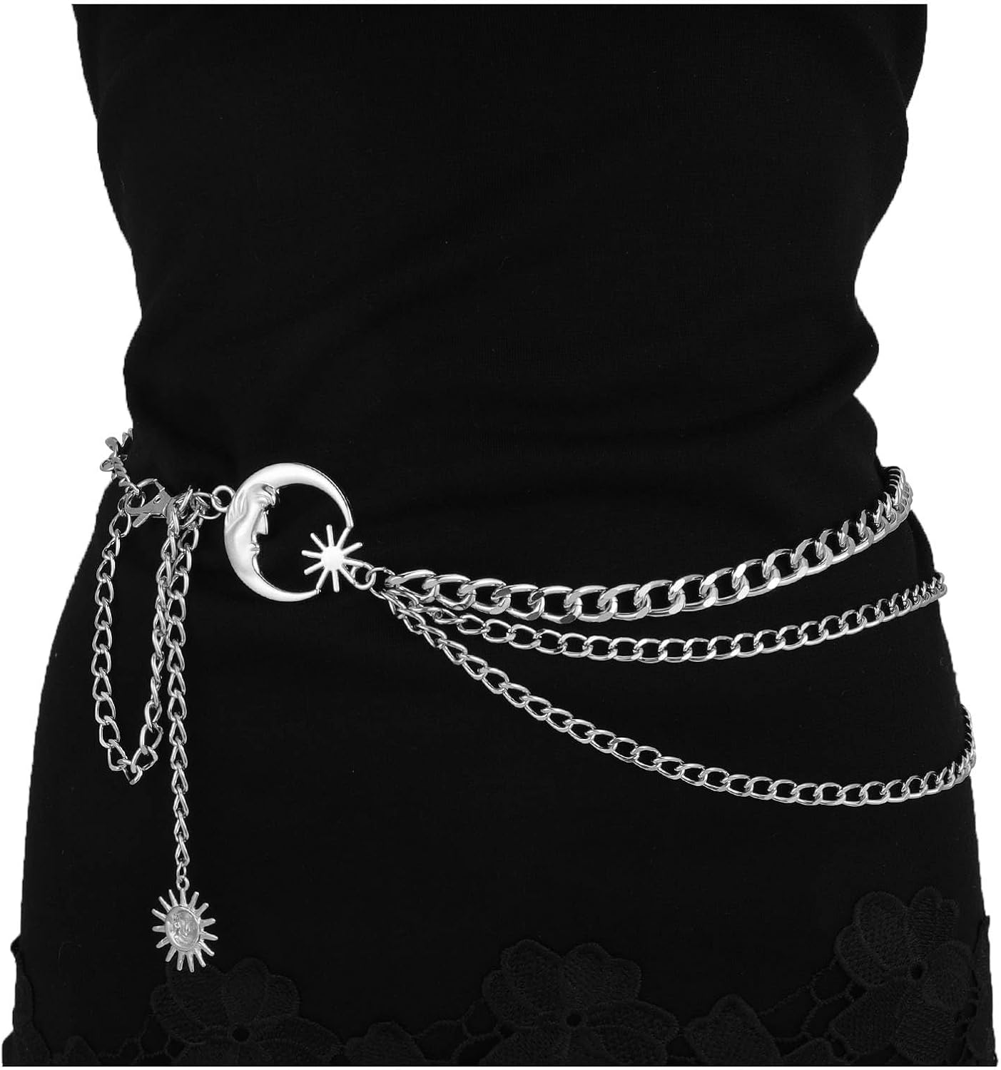 MILAKOO 3 Layered Metal Waist Chain Belt for Women Moon & Sun Belly Belt Body Chain Jewelry for Dress Jeans - Image 2
