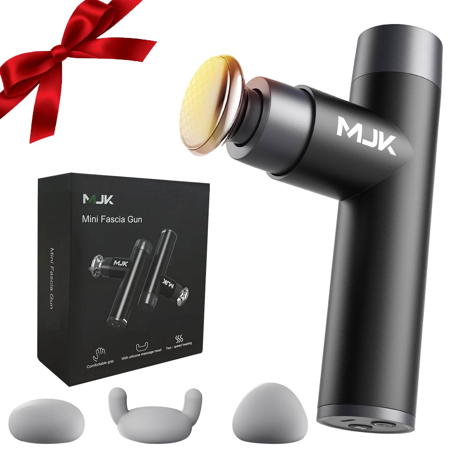 Mini Massage Gun, Percussion Deep Tissues Muscle with Heat, Portable Full-Metal Massage Gun with 3 Interchangeable Heads | 4 Speeds | Compact Sports Massager Helps Relieve Sore Muscles and Stiffness