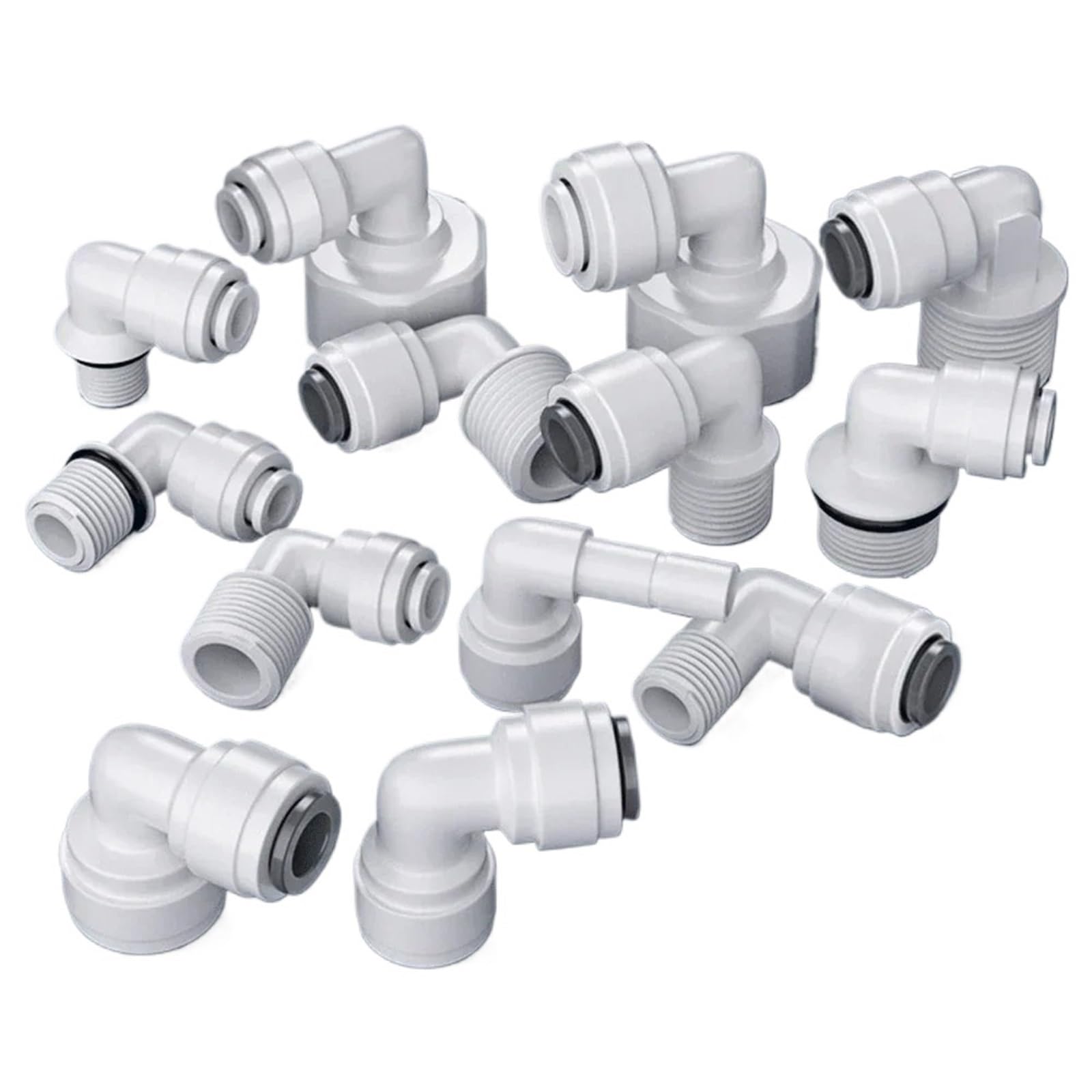 Conector de ajuste rápido POM para filtro de agua de acuario, sistema de ósmosis inversa (transparente) de tubo OD de 90 grados de diámetro exterior de 1/10.2 cm 3/20.3 cm