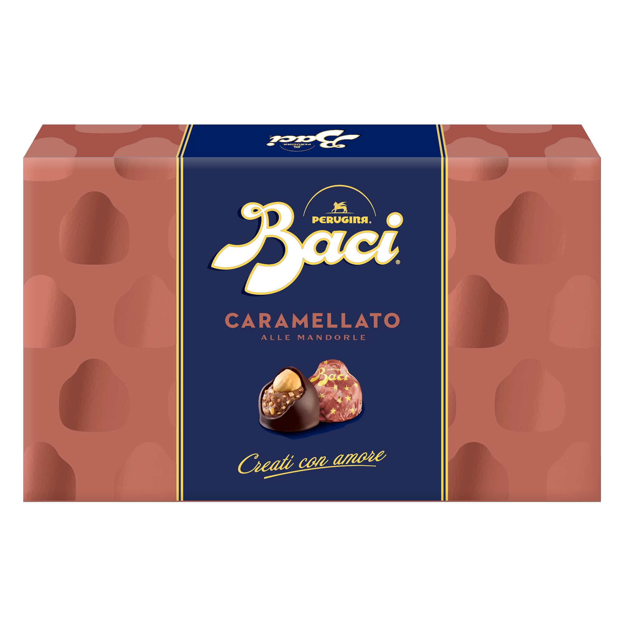BACI PERUGINA Caramellato alle Mandorle Cioccolatini Fondenti ripieni al Gianduia, Scatola Regalo 150g