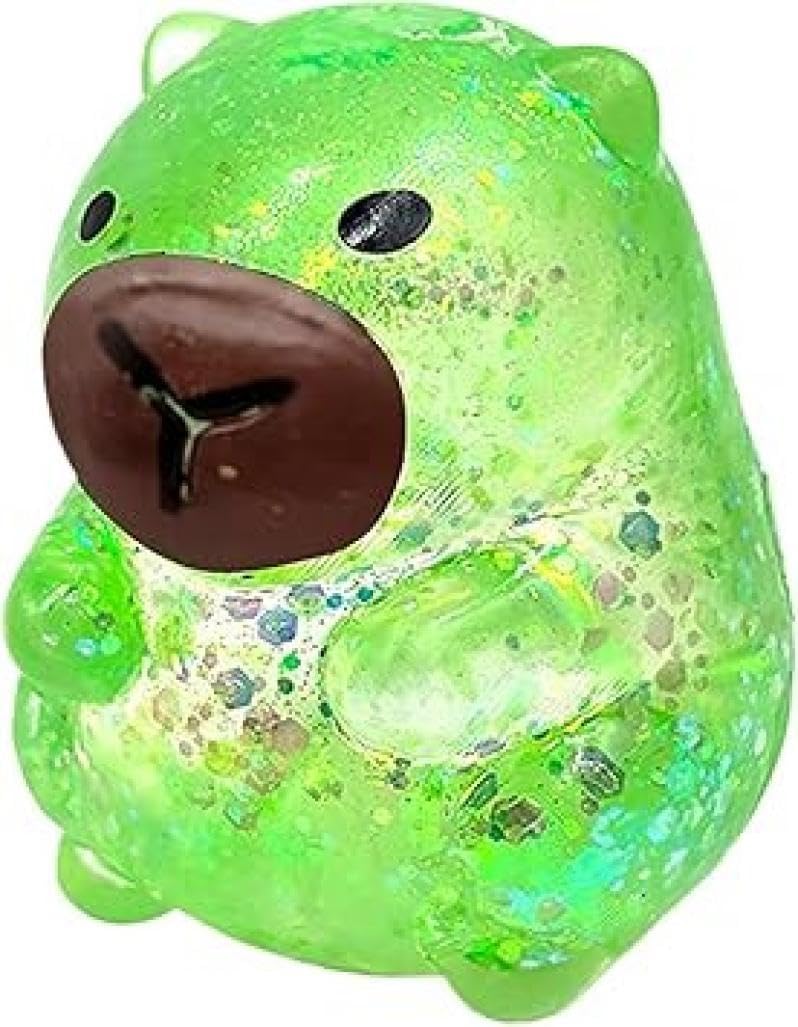 Glitter Capybara Squeeze Balls, Sensory Stress Ball Fidget Toys, Cute Malt Sugar Filled Sensory Fidget Toy, Animal Stress Relief Capybara Toys Stretchy Squeeze Toys for Birthday Party Gift (Green)
