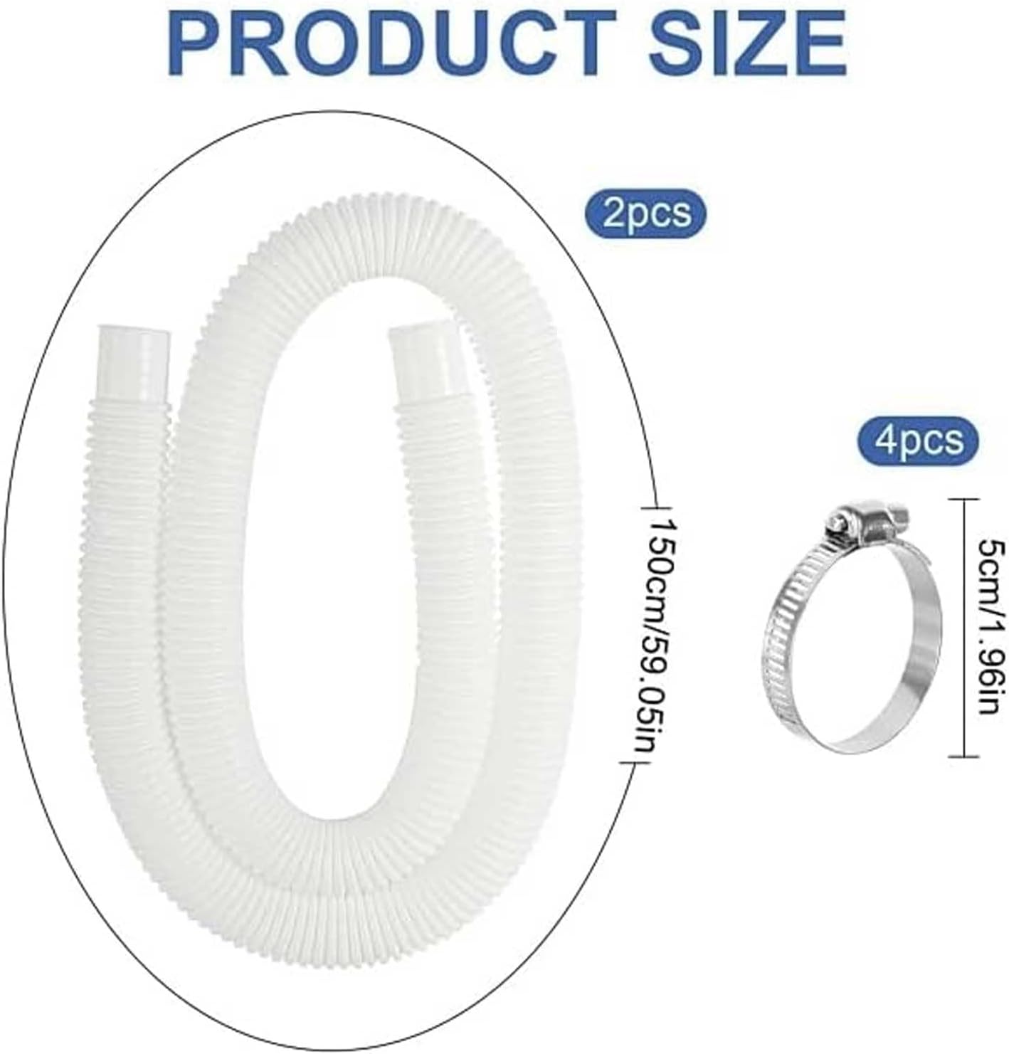 Pool Hoses for Above Ground Pools, Pool Filter Pump Hoses Compatible with Intex Pool Filter Pump 607, 637 With 4 Metal Clamps (W-4 Pack)