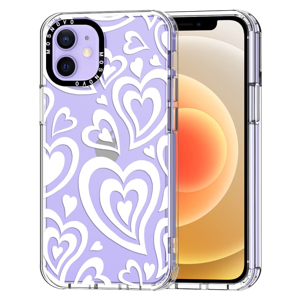 MOSNOVO Compatible with iPhone 12 Case, [Buffertech 6.6 ft Drop Impact] [Anti Peel Off Tech] Clear TPU Bumper Women Girl Phone Case Cover with Groovy Heart Designed for iPhone 12/12 Pro 6.1"