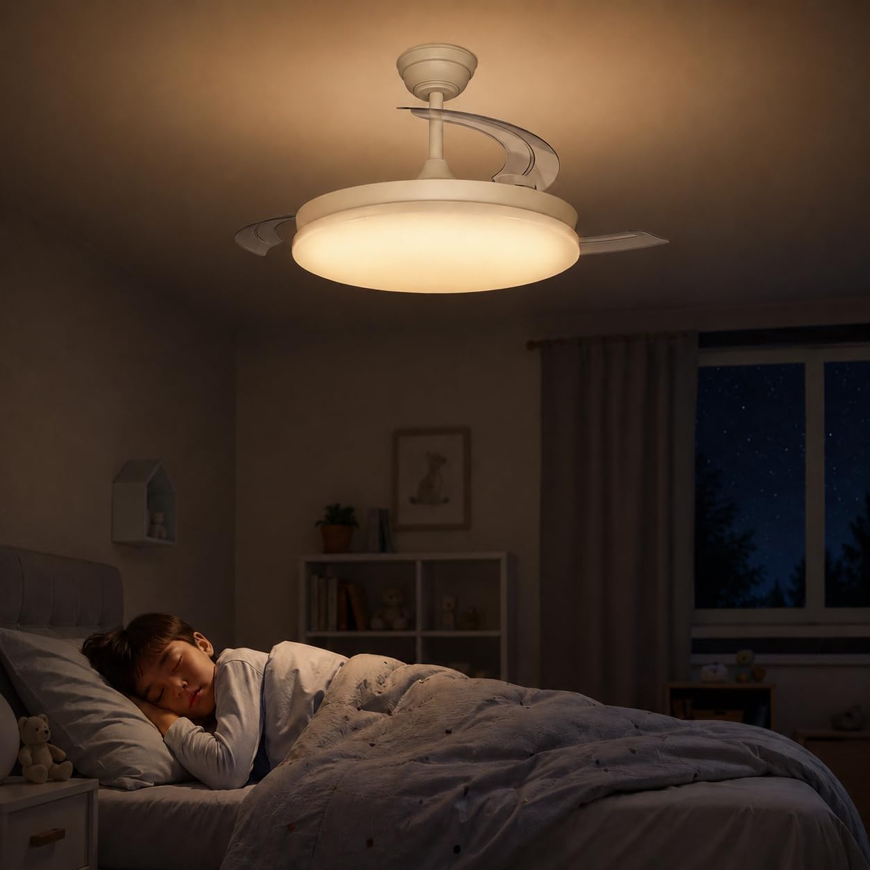 wonderlamp - Ventilador de Techo ultra silencioso, 7 velocidades, LED Verno Eco Blanco, Aspas Retráctiles, Motor DC, CCT Regulable 3000K-6000K, Mando, Función Noche, Verano Invierno, Ø106 cm