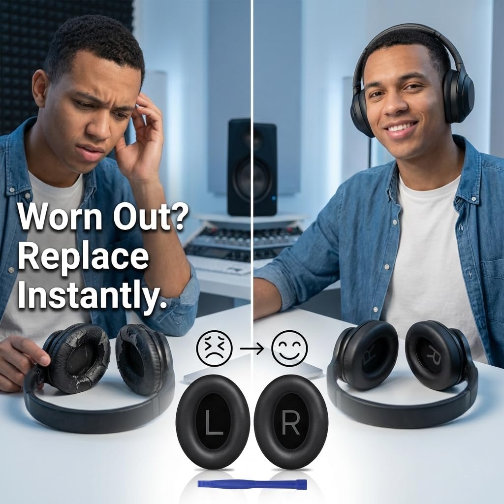 Replacement Ear Pads for Bose Headphones, Protein Leather Ear Cushions Compatible with Bose QC45 Replacement Ear Pads/QuietComfort SE (QC SE)/Quiet Comfort Wireless Over-Ear Headphones, 4PCS Black