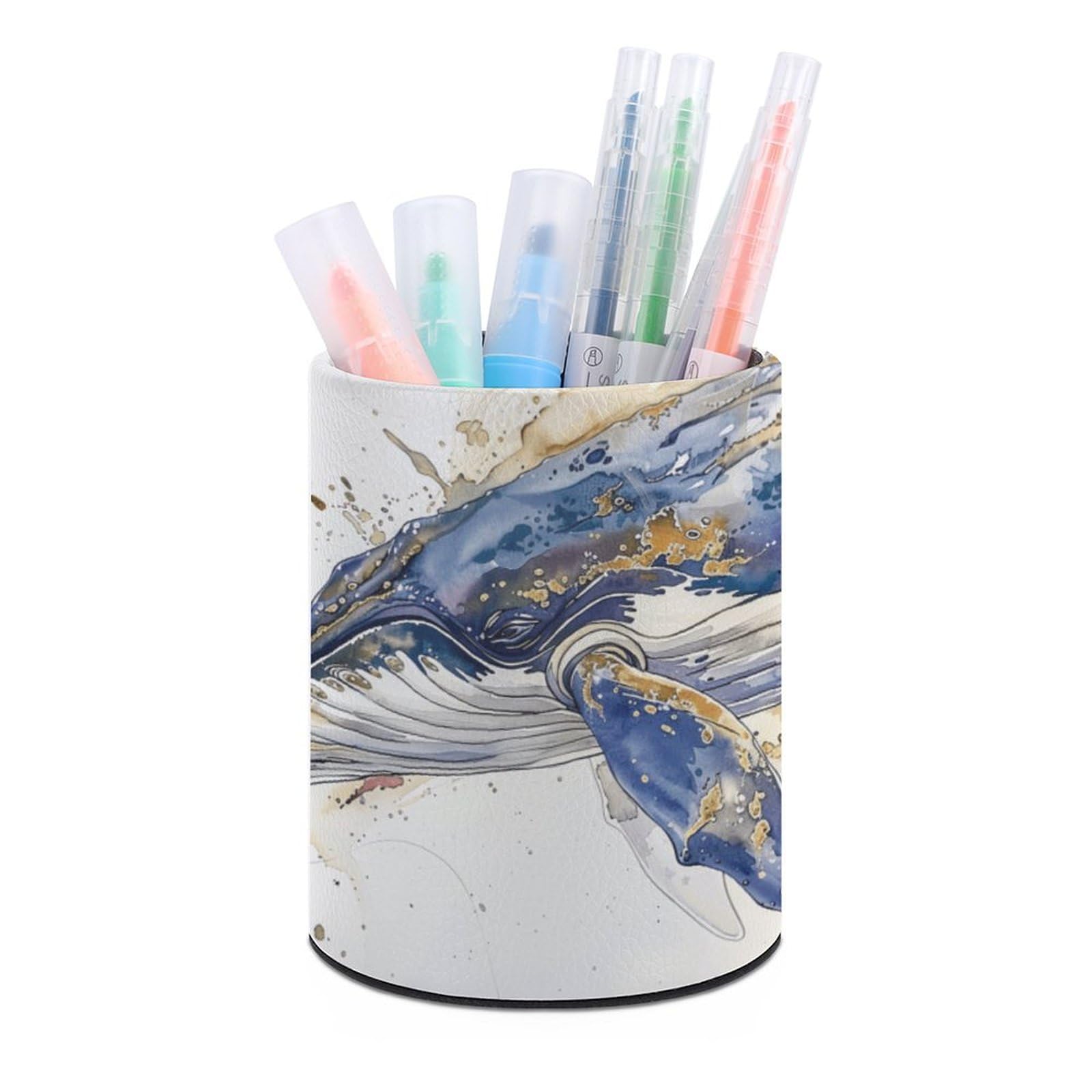 NONHAI Lether Pen Holder for Desk, A Picture of A Whale Pencil Holder Organizers for Desktop, Pencil Cup Stationery Organizer for Office Desk Accessory, Square Makeup Brush Srotage Box Pencil Caddy
