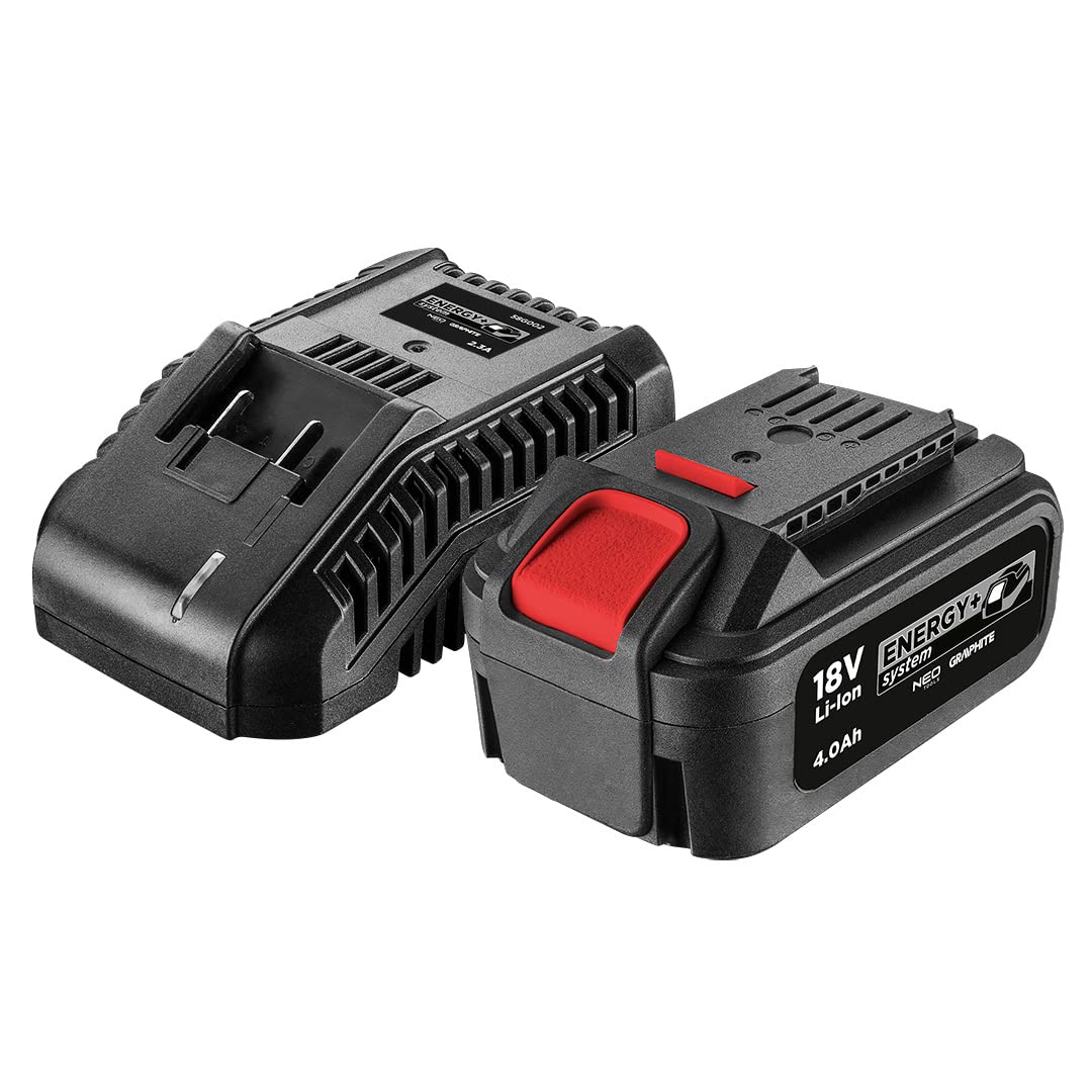 GRAPHITE Batteria da 4 Ah con caricatore E+ Kit: 58G004 (Energy + 18 V, batteria agli ioni di litio da 4,0 Ah), 58G002 (caricabatterie Energy +, 2,3 A)
