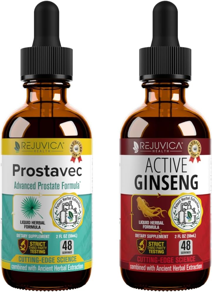 Rejuvica Health Prostavec + Active Ginseng Bundle - Support Healthly Prostate, Energy, Vitality, Mood & More - Advanced Liquid Delivery