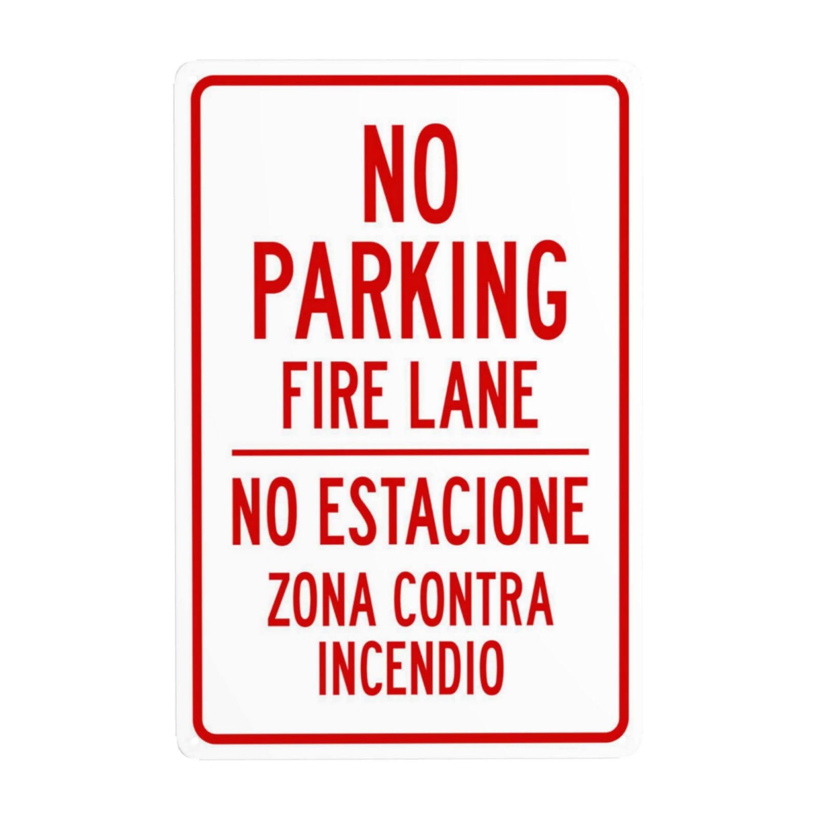 SMAZDFXX No Parking Fire Lane Bilingual Metal Warning Signs, Cautions Security Tin Sign, Safety Posted Signs for Street Business Wall Decor 5.5"x8"