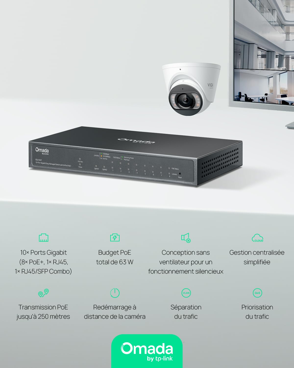TP-Link ES210GP Easy Switch administrable Omada 10 Ports Gigabit avec 8 Ports PoE+