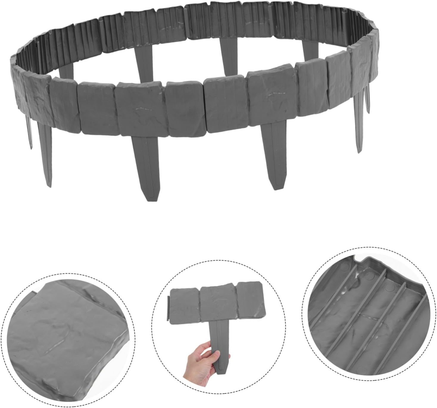 HEMOTON Imitation Stone Plastic Garden Fence 20PCS Lawn Edging Border for Outdoor Landscaping Decorative Flower Bed Barrier DIY Plant Border for Yard and Balcony