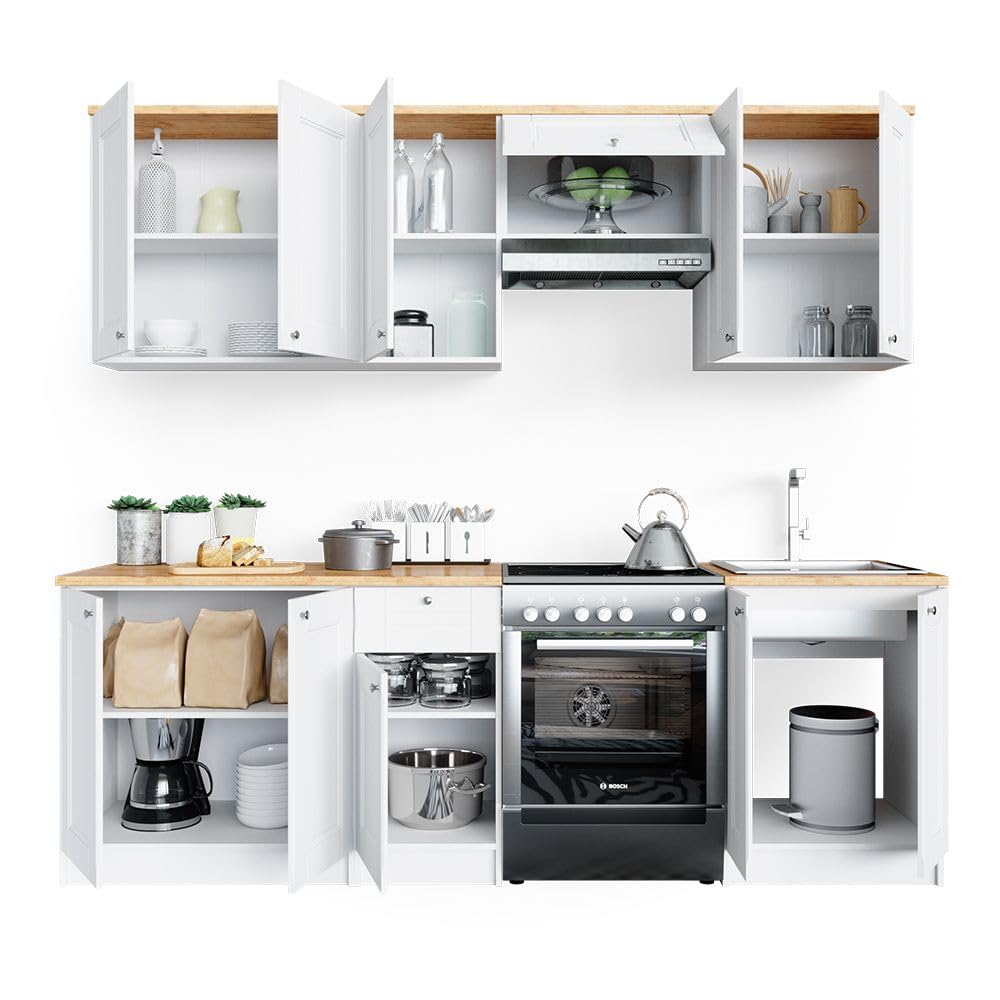 Vicco Mobile da cucina Bergamo, Bianco, 240 cm, PL Goldkraft, con moduli posizionabili variabilmente per una personalizzazione individuale