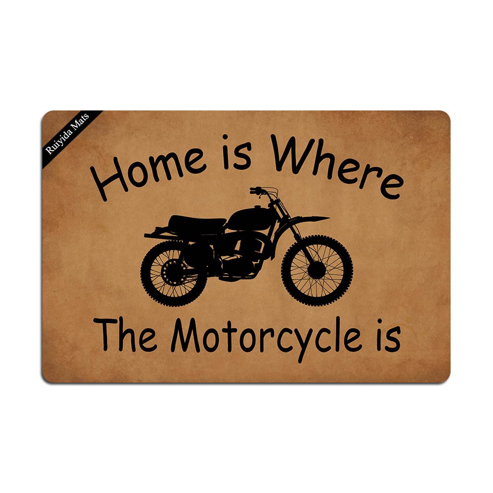 Ruiyida Home Is Where The Motorcycle Is Entrance Floor Mat Funny Doormat Door Mat Decorative Indoor Outdoor Doormat Non-woven 23.6 By 15.7 Inch Machine Washable Fabric Top