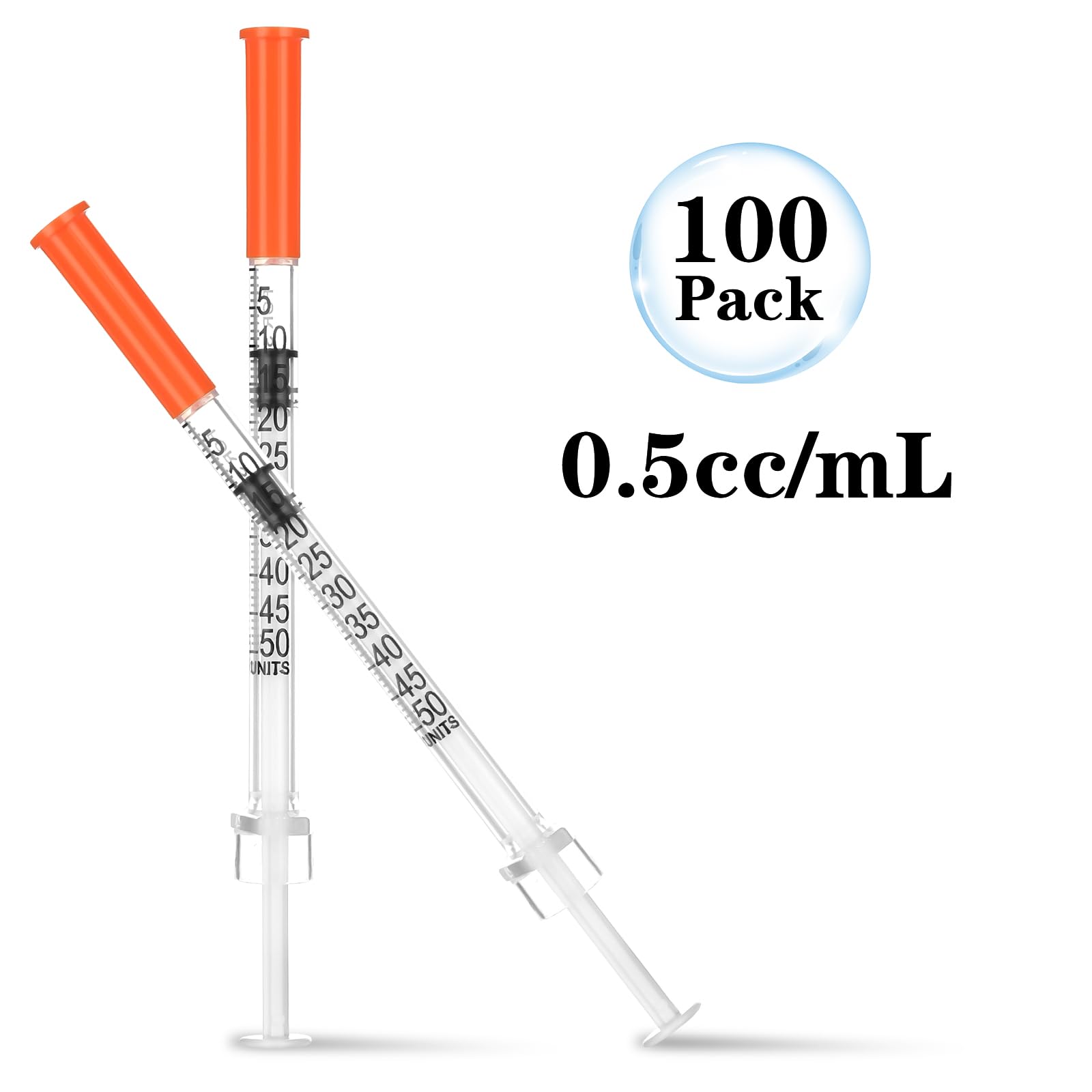 100Pack Lab Dispensing U-100-31 Ga, 0.5cc/mL Jeringas with 1/4" (6mm) Cap — Amazon image 3