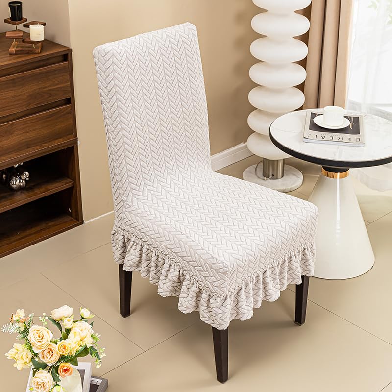 Image of Dining Chair Covers with Skirt, Chair Covers for Dining Room Set of 2,Light Grey Durable High Elastic Stretchable Easy Fit Universal Furniture Protector for Dining Room, Hotel, Ceremony