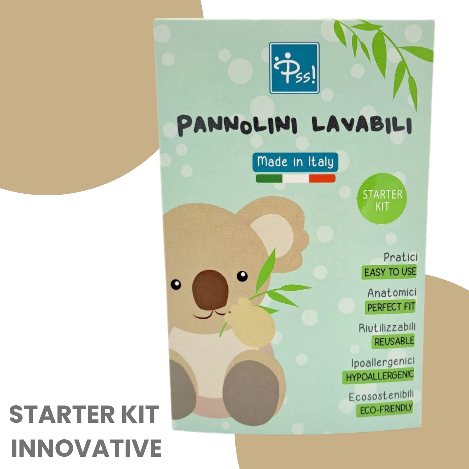 Pss! Pannolino riutilizzabile in tessuto regolabile con bottoni, per bambini da 0 a 3 anni - 4 assorbenti e 2 barriere contenitive - Impermeabile e comodo - 1 unità - Modello Glam -Squali