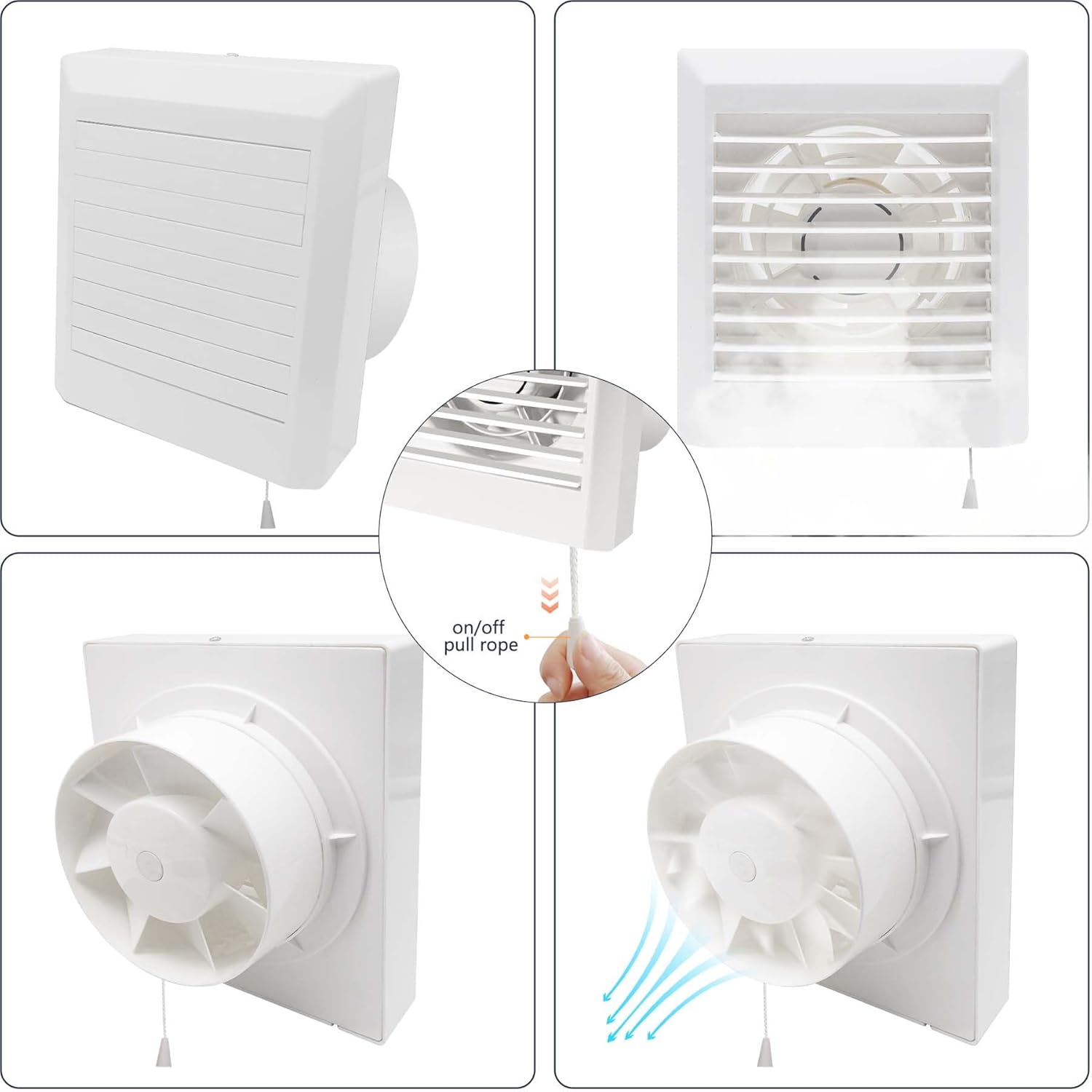 8 x 9.25 Inch Bathroom Exhaust Fan with Shutter Panel,77 CFM 25W Ventilation Fan for Window or Wall Mount,with a pull cord switch and US power cord