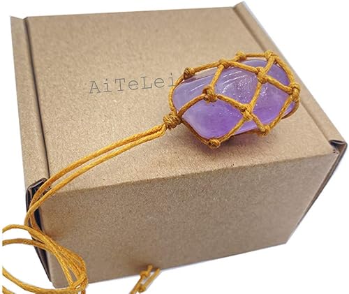 Miniatura 8 de Collar con colgante de cristal crudo natural Reiki, chakra curativo, piedra de tratamiento con cuerda tejida a mano en color aleatorio, Piedra