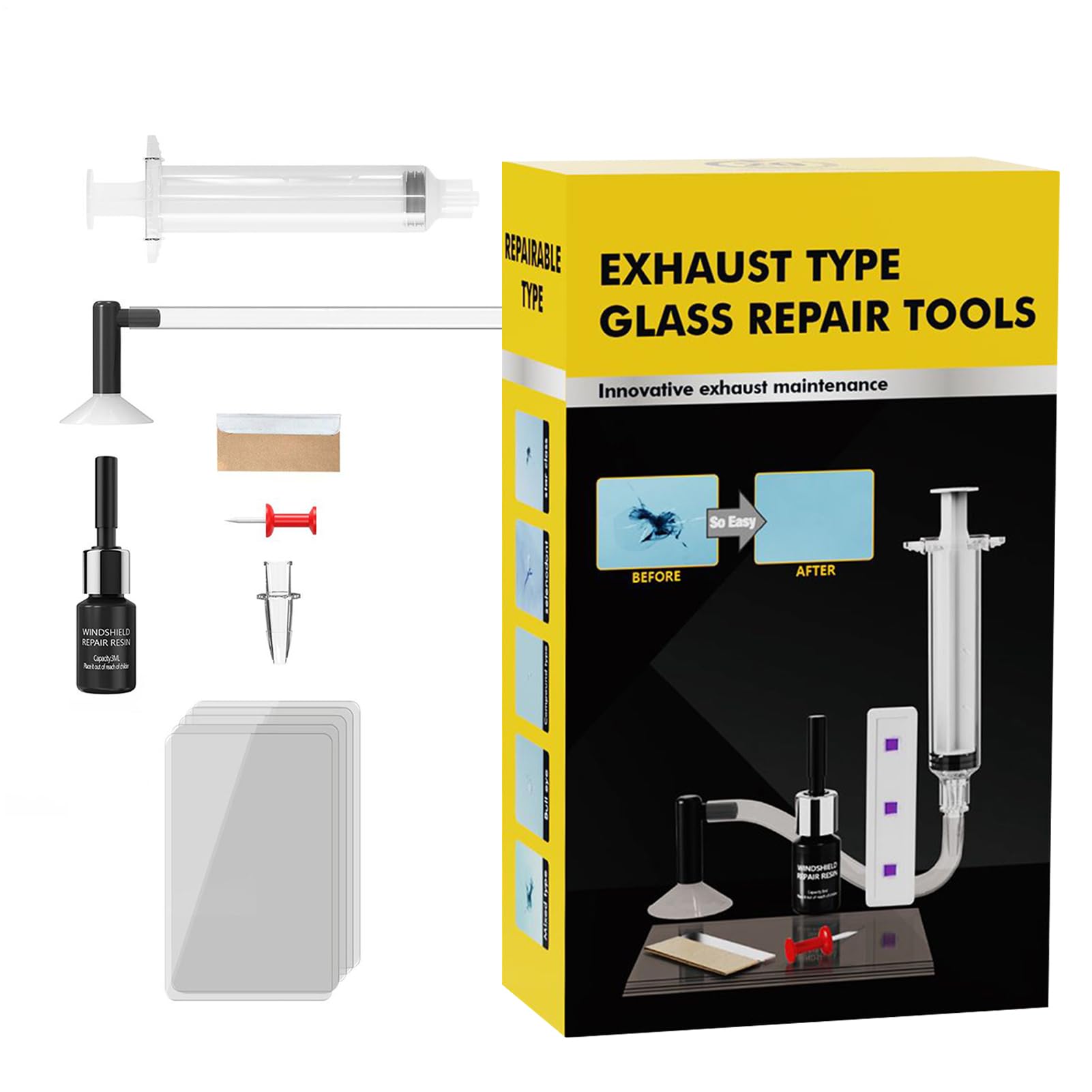 Windscreen Crack Repair Kit - Vehicle Glass Aid Scratch Filling Resin DIY Auto Glasses Tool Clear Coating Repair