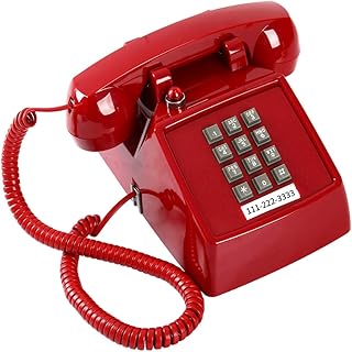 Traditional Retro Corded Telephone for Landline with Voicemail Indicator, Classic 2500 Analog Desk Phone Metal Base, Vintage Corded Desk Telephone Large Button, Old Landline Phone for School,Home,Red
