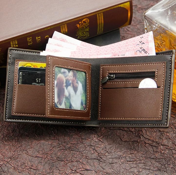 Tri-Fold PU Wallet with Gold Foil Print – Compact & Stylish Coin Purse，Ideal for Travel & Daily Use (Black)3