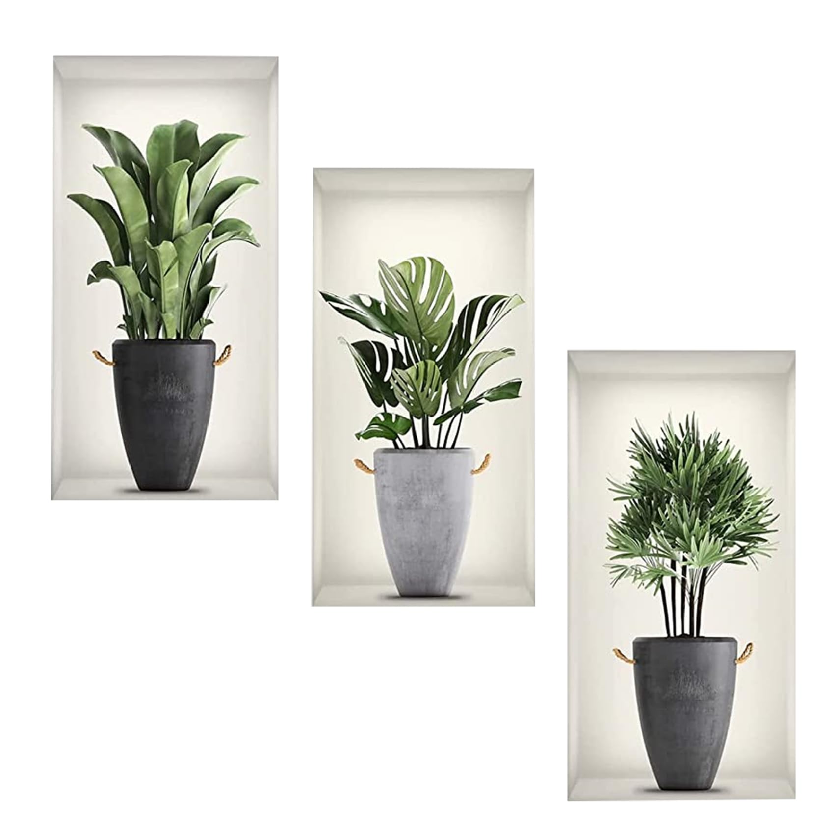 Faroby 3Pcs 3D Wall Stickers Living Room Plants Vase Wall Decal For Bedrooms Bathroom 3 Pcs