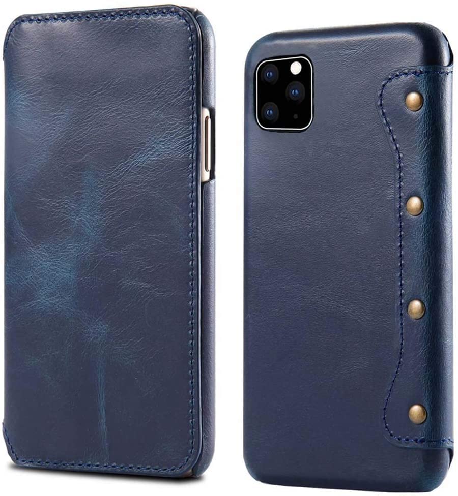 Étui portefeuille iPhone 12 cuir bleu avec porte-cartes intégré