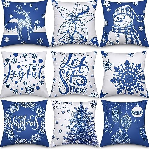 Amazon.com: Hosuly 9 Pieces Christmas Pillow Covers 18 x 18 Inch ...