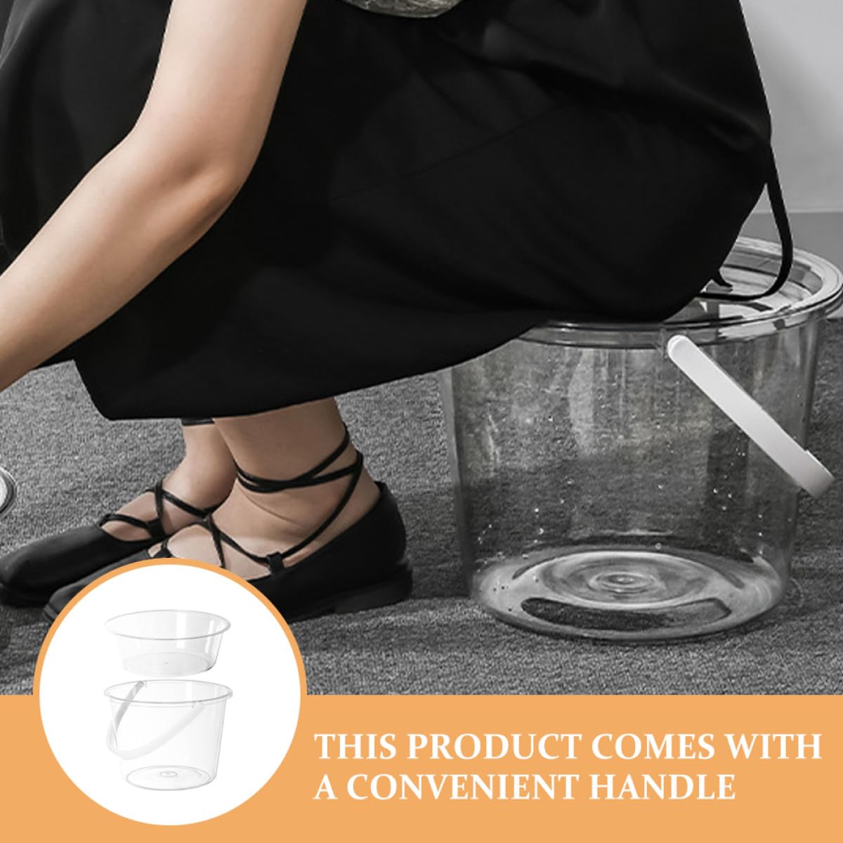Housoutil Cubo de Lavado Portátil de Plástico Transparente Asa y Tapa, Ligero y Práctico para Remojar los Pies y Lavar la Ropa en Casa