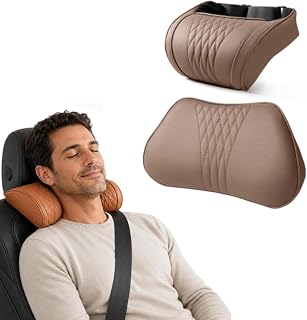 Universal Memory Foam Car Headrest Neck Pillow,Breathable Support Cushion (Brown, Headrest+Lumbar Support)