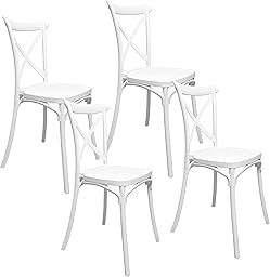 Baroni Home Lot de 4 chaises en Plastique Blanc Empilables pour Cousine, Salon, Salle à Manger, Extérieur, sans Montage, Faciles à Nettoyer et avec Patins Antidérapants, 44x44x82 cm, Dossier Tressé